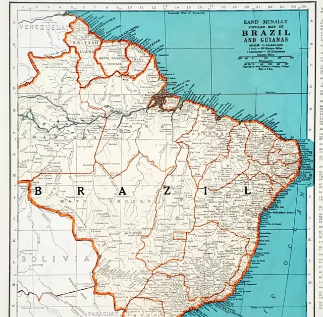1939 Brazil map Rio de Janeiro Sao Paulo Amazon British Guiana Surinam Paraguay