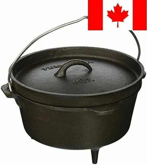 Texsport Cast Iron Dutch Oven with Legs, Lid, Dual Handles and Easy Lift Wire...