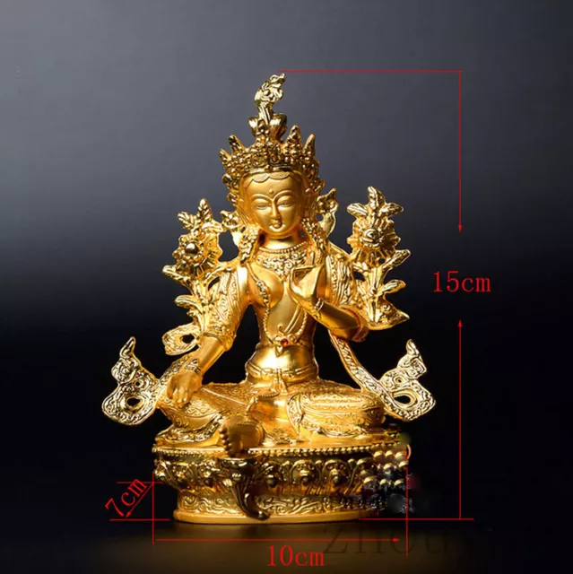 6" Female Blessing Tibetan Buddha Gold Gilt Statue: Goddess Green Tara =