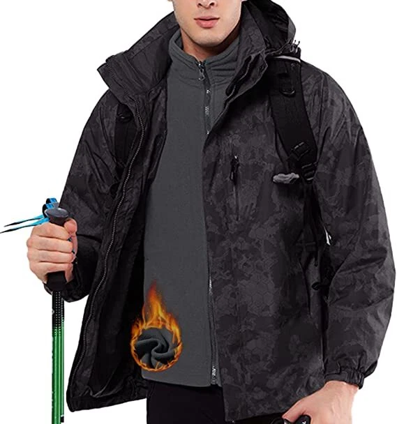 Mens Military Jacket Tactical Coats Fleece Hooded Outdoor Warm Hiking 2 Pieces