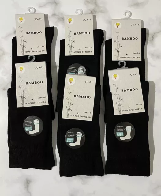 Loose Top Bamboo Socks Diabetic Anti Bacterial Anti Odour Black - White 6 Pairs