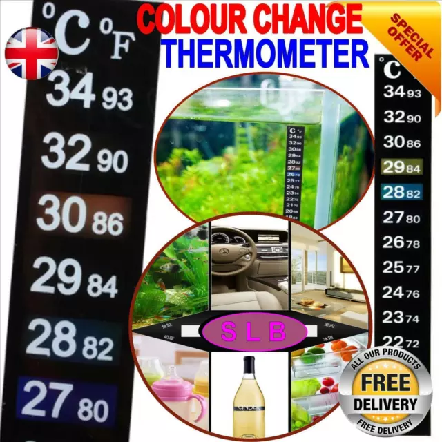 STICK ON THERMOMETER ADHESIVE AQUARIUM FISH TANK WINDOW FRIDGE STRIP lcd crystal