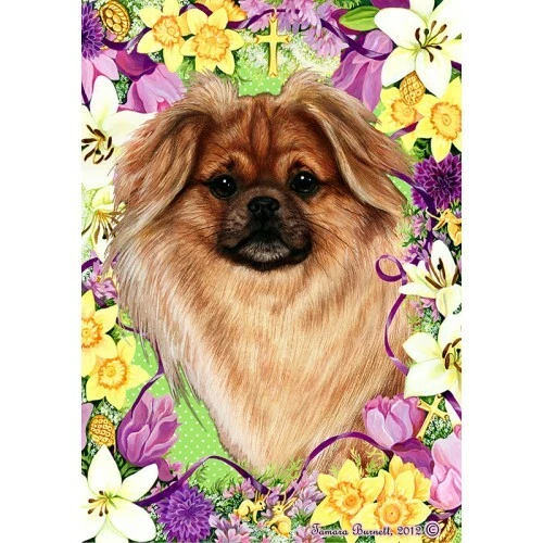 Easter House Flag - Red Sable Tibetan Spaniel 33477