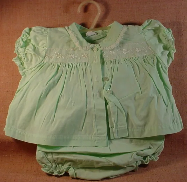 Rare Unused Vintage 1960's Carters Brand Baby Outfit - Girls Green Pants & Shirt