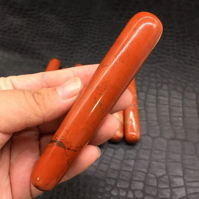 Natural Red Jasper Quartz Crystal Carved Healing Reiki Massage Stick 1pc
