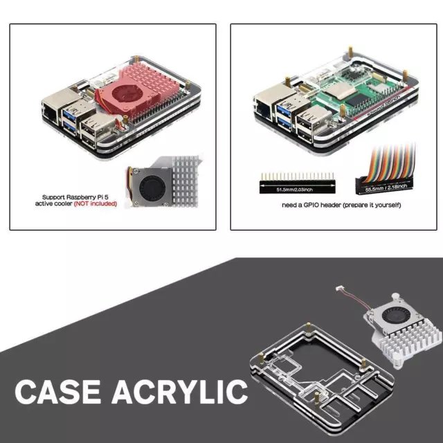 Acrylic Shell Protective Case / Case Box with Cooling Pi For Raspberry 5 I7C5