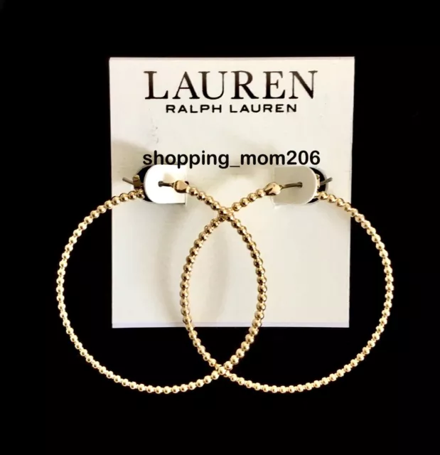 Lauren Ralph Lauren Gold Tone Large Beaded Hoop Earrings RV$38