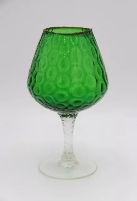 1960s Vintage MCM EMPOLI  Emerald Green Glass Brandy Balloon Vase Made in Italy