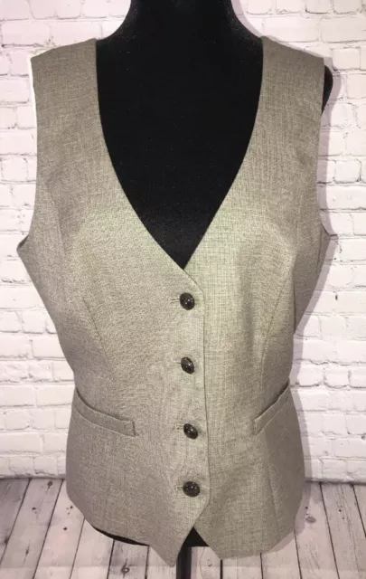 Antonio Melani Button Front Brown Vest With Lace Back 12 Collarless Sleeveless