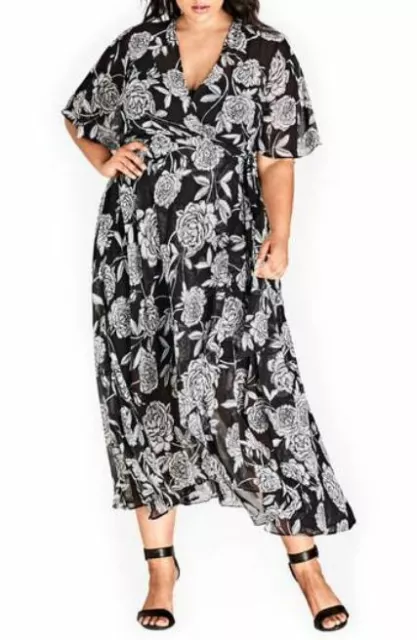 City Chic Trendy Plus Size Printed Wrap Dress Black Rosa, SMALL, Floral