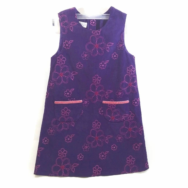 Girls Jumper Purple Corduroy Dress Pink Flowers Size 6X Winter Sleeveless Dress