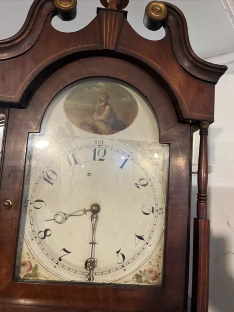 Beautiful oak country grandfather clock with painted face farm worker