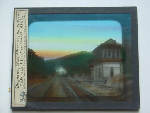 Antique Glass Photo Magic Lantern Slide Allegheny Tower VA C&O Railroad Depot ?