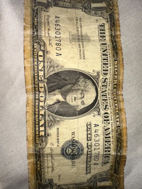 1957 A $1 Dollar Bill Silver Certificate Blue Seal Note