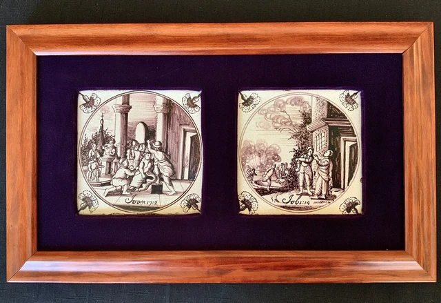Dutch Delft Hand Painted Manganese Tiles (2) 18th Century Austwick Biblical