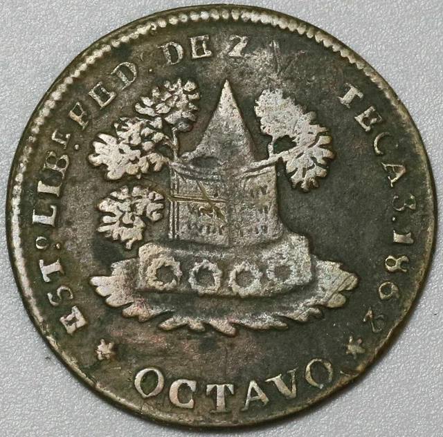 1862 Zacatecas 1/8 Real Mexico State VF Octavo Brass Coin (21061405R)