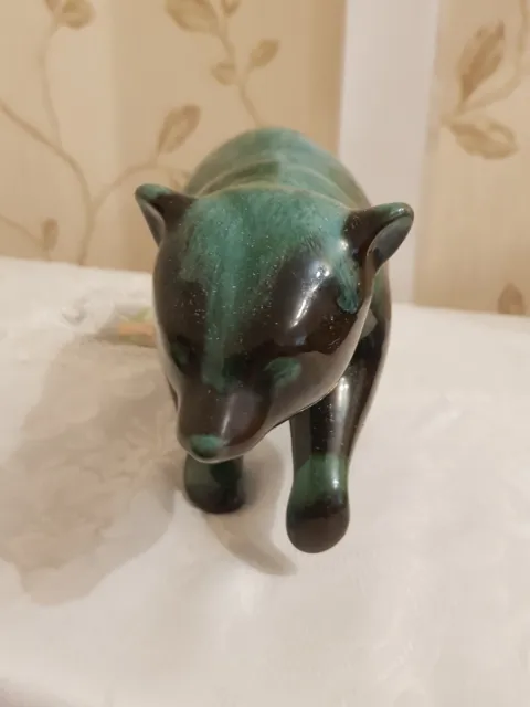 Vintage Canadian Blue Mountain Pottery Large Walking Bear In Green. VGC 2