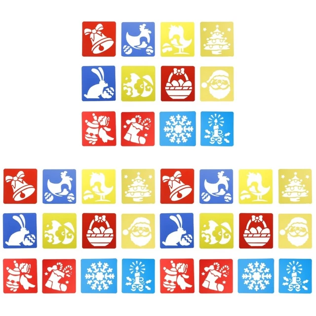 Set 64 Stencil Natalizi Piccoli 7.6x7.6 Cm - Modelli In Plastica PET Per Decorazioni Fai Da Te, Biglietti, Legno, Lavabili E Riutilizzabili
