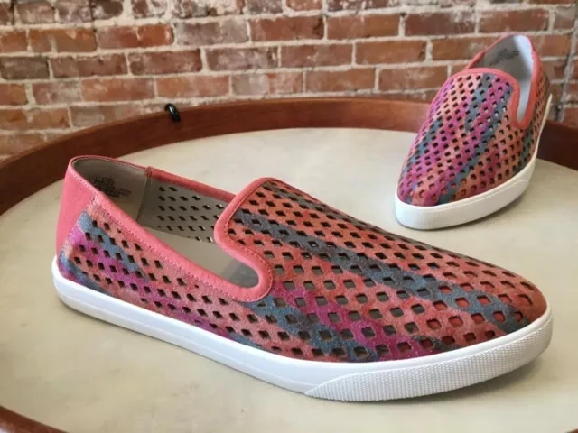 Logo Lori Goldstein Coral Stripe Perforated Leather Yori Slip-on Sneakers 7 New