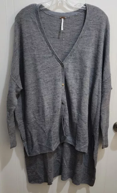 FREE PEOPLE TGIF Marled Hi-Low Cardigan Sweater Long Sleeve Size Small Blue Gray