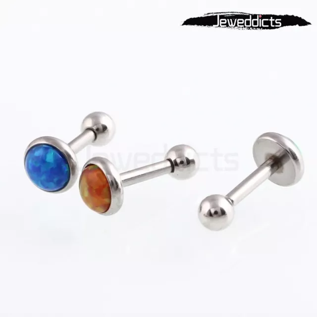 1Pair Opal Ear Stud Ring Piercing Tragus Helix Lip Surgical Steel Body Jewellery 3