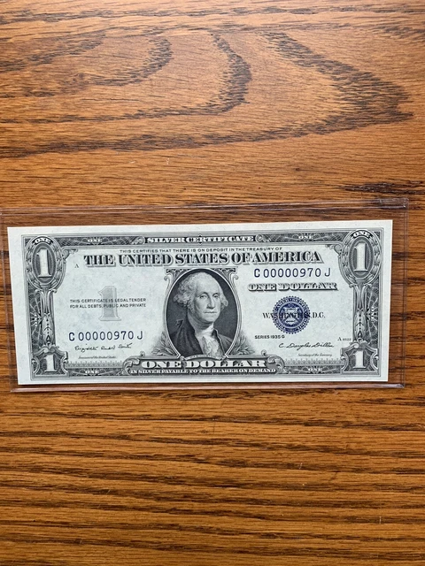 1935 $1 -Very Rare Silver Certificate -Error Misaligned- Low Serial # C00000970J