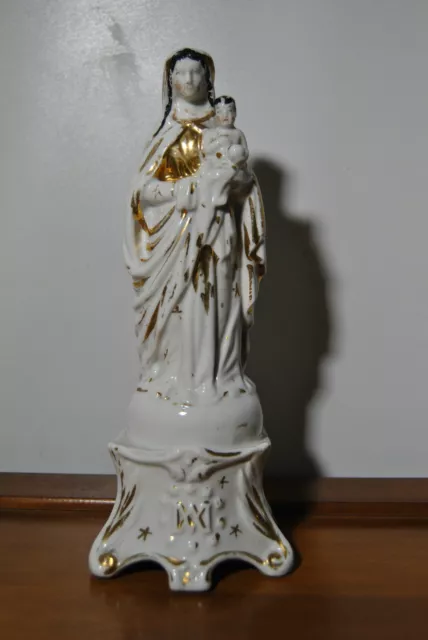 Statue sculpture ancienne porcelaine Paris 19 siècle Sainte Vierge Marie Jésus