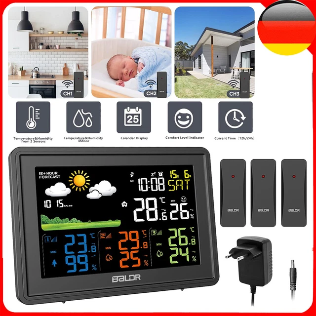 Marschall Funkwecker Mit Sprachausgabe – Inkl. Kabellosem Außenthermometer, Großes Display