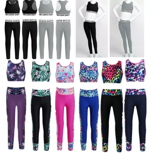 Kid Girls Gym Dance Outfits Tracksuits Activewear Sports Top+Leggings Dancewear