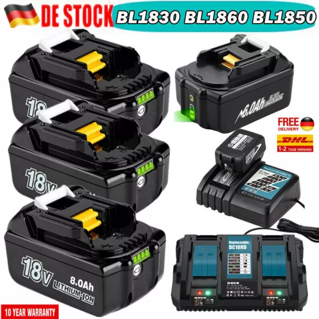 4x 18V 8AH Akku Für Makita BL1820 BL1860 LXT BL1850B BL1830B 3.0Ah / Ladegerät