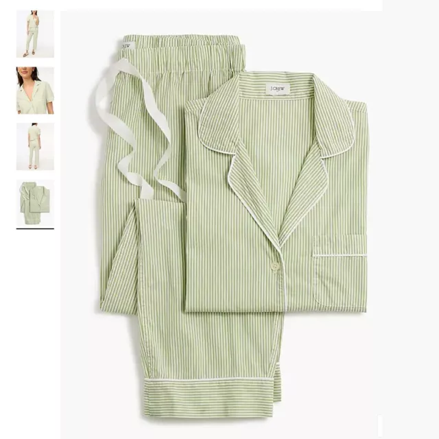 J Crew NWT $98 Green Stripe Short-Sleeve Cotton Pajama Set Sz L | Cropped Pant 3