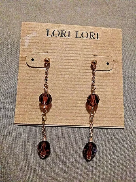 Lori Lori 14kt Gold Filled 1 3/4" Dangle Earrings Honey Brown Crystals #115