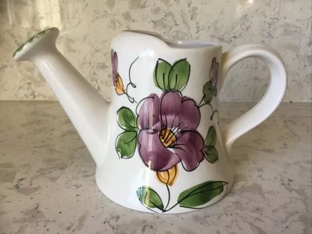 Vintage 1970's Italian Pottery Hand Painted Ceramic Vase Watering Can 9.5"x5.5"