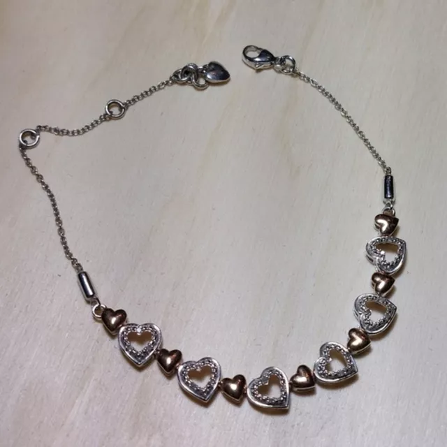 Hypoallergenic 925 Sterling Silver Two Tone Heart Links Bracelet