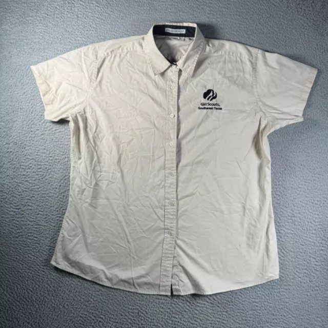 Girl Scouts Shirt Womens 2XL XXL Beige Button Up Short Sleeve Employee Casual