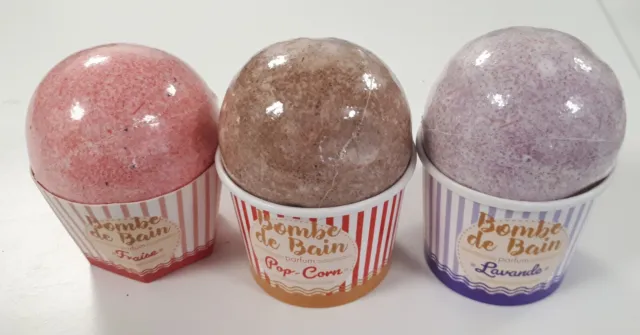 Lot de 3 Bombe de bain Lavande, Fraise, Pop-corn bombe pour le bain parfumé/EBRA