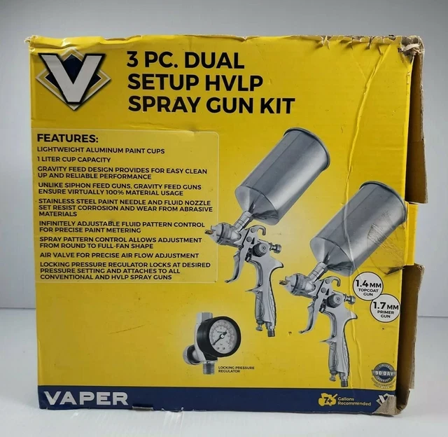 3PC HVLP GRAVITY Feed Air Spray Gun Kit Auto Paint Car Primer Basecoat