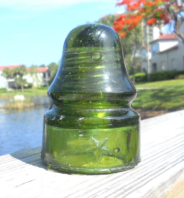 Nice Yellow Olive Green Cd 133 Star Glass Insulator