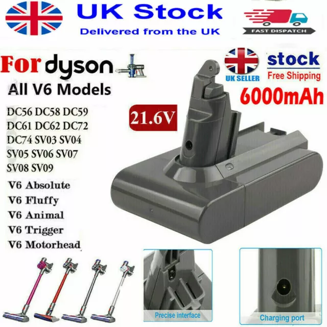 6000mAh For Dyson V6 Battery Animal DC58 DC61 DC62 DC74 SV03 965874-02 Fluffy UK