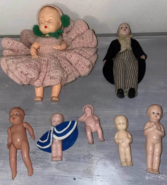 Lot Of 7 Antique Celluloid Dolls Ideal BOOPSIE  Occupied Japan Best Dollhouse