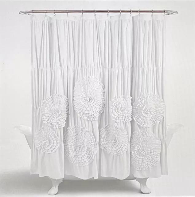 Elegant Shower Curtain White Shabby Chic Bohemian Ruffled Floral Shower Curtain