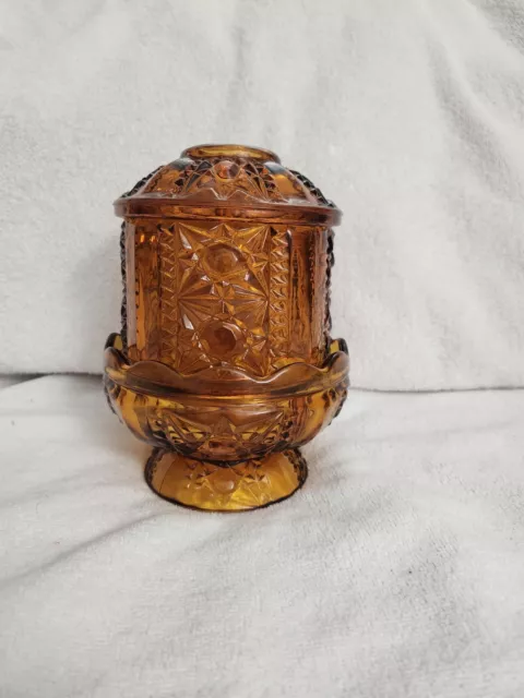 Vintage Indiana Glass Amber Stars and Bars Fairy Light Candleholder Lamp