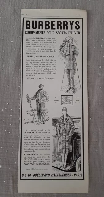 Publicité de presse ancienne Burberrys  - Old paper advertisement de 1928