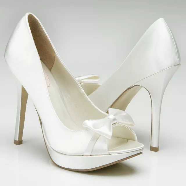 Paradox Pink TEASE 50% OFF Ivory Satin Peep Toe Bow High Heel Bridal Shoes