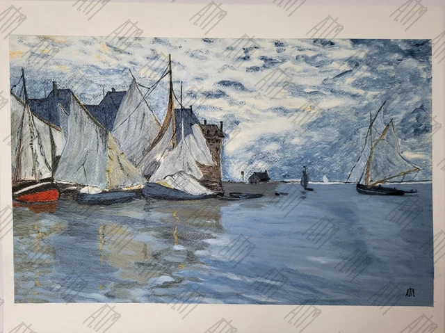 Peinture paysage marin Voiliers étude Claude Monet signée A+M