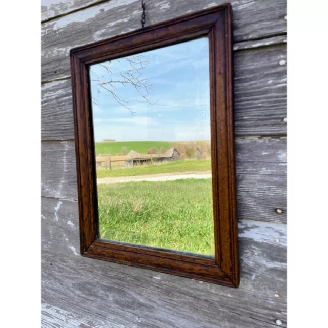 Antique Heavy Wood Beveled Glass Small Wall Mirror 16x12" Primitive Rustic