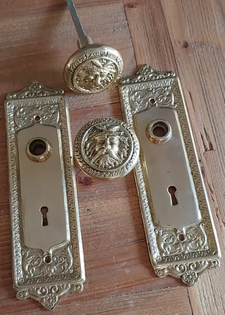 Vintage Rare Ornate Brass Escutcheon Door Plate with Keyhole Set - Zeus God (?)