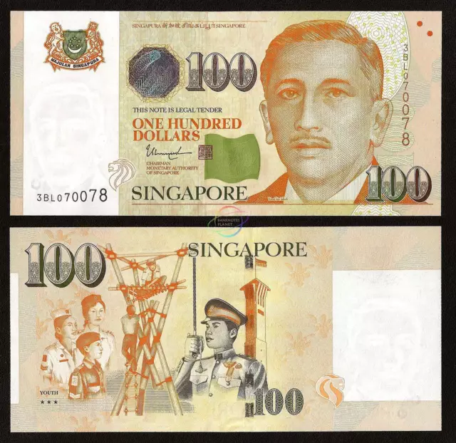 SINGAPORE 100 Dollars w/3 Solid Stars 2018 2019 P-50 UNC Uncirculated