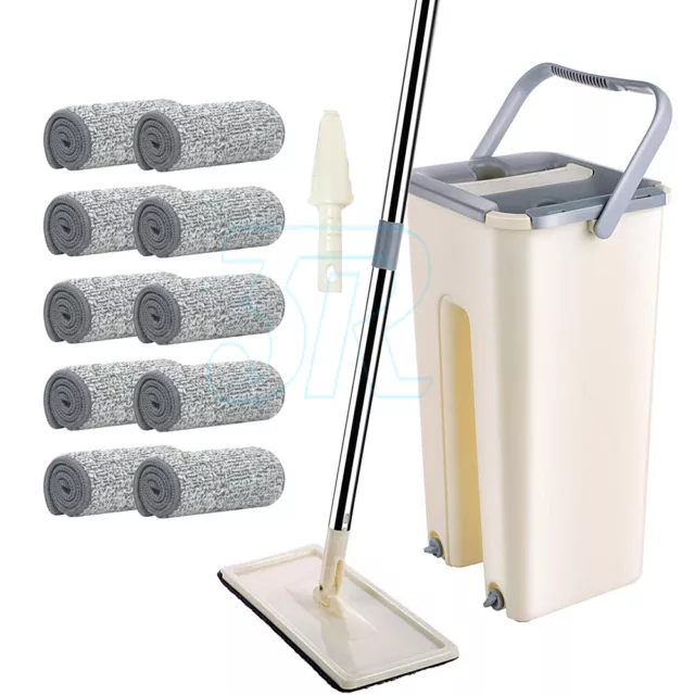 Mop Bucket Wet Dry Rinse Wash 360 Rotating Squeeze Flat Floor Cleaner with Pads 2