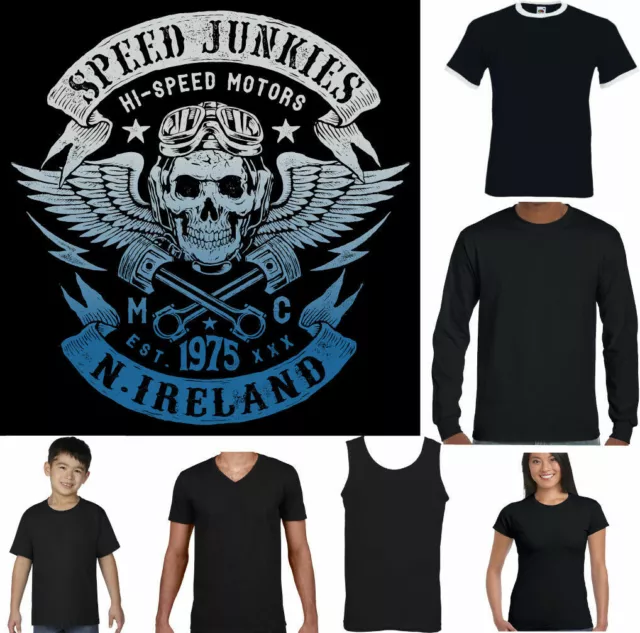 Biker T-Shirt Irelanda Del Nord Uomo Motocicletta Speed Junkies Cafe Racer Top